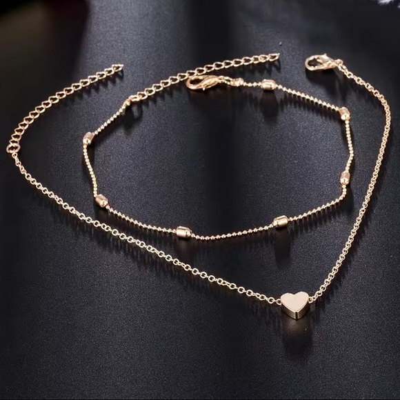Floating Heart Gold Toned Dainty Anklet Set - Picture 2 of 4